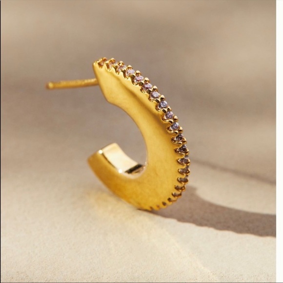 Anthropologie Ridged crystal huggie hoop earring - Picture 4 of 16